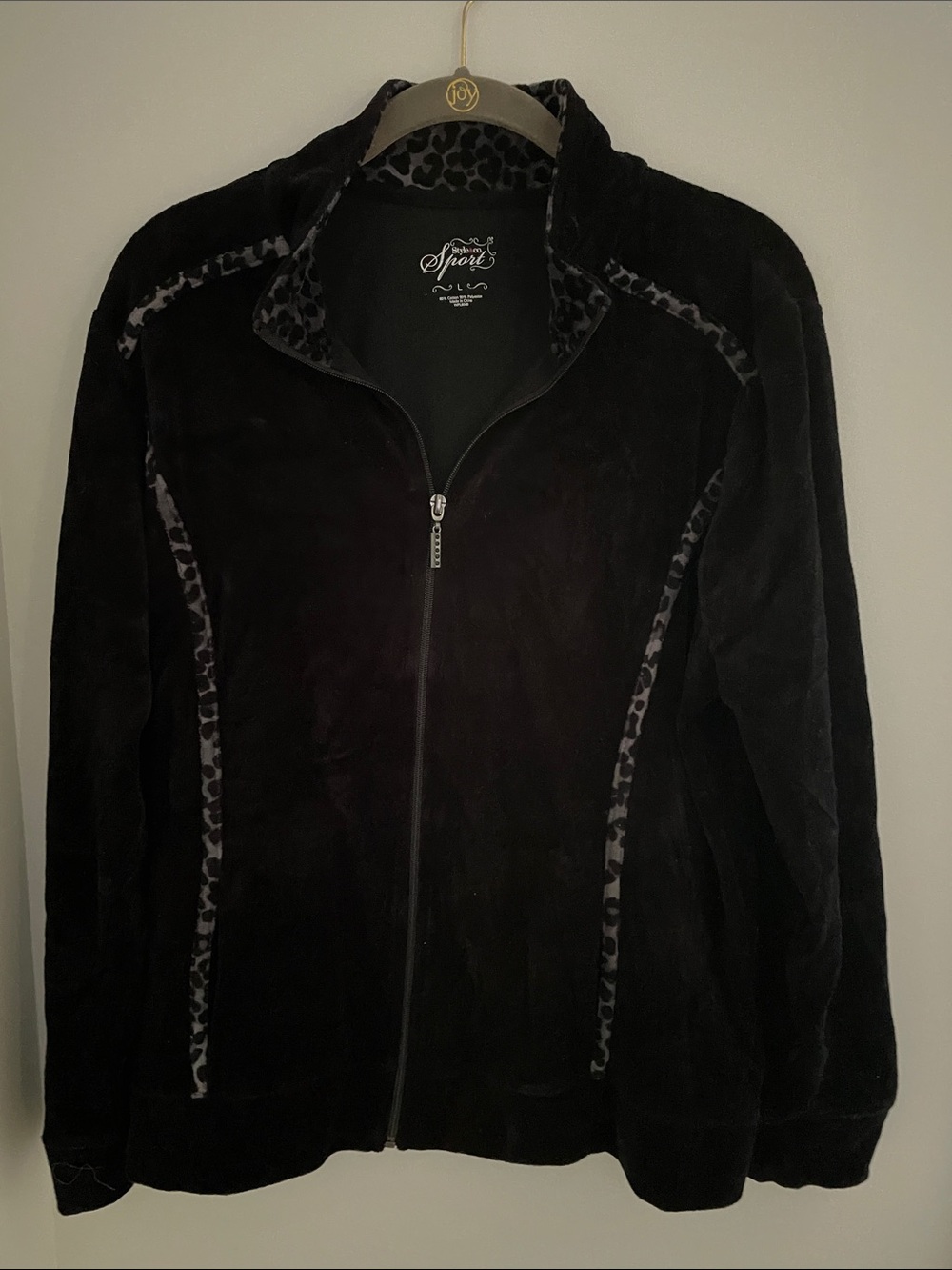 Style & Co. Black Teddy Jacket with Leopard-Print Trim